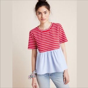 Anthropologie | NWT Red & White Stripe Chambray Top